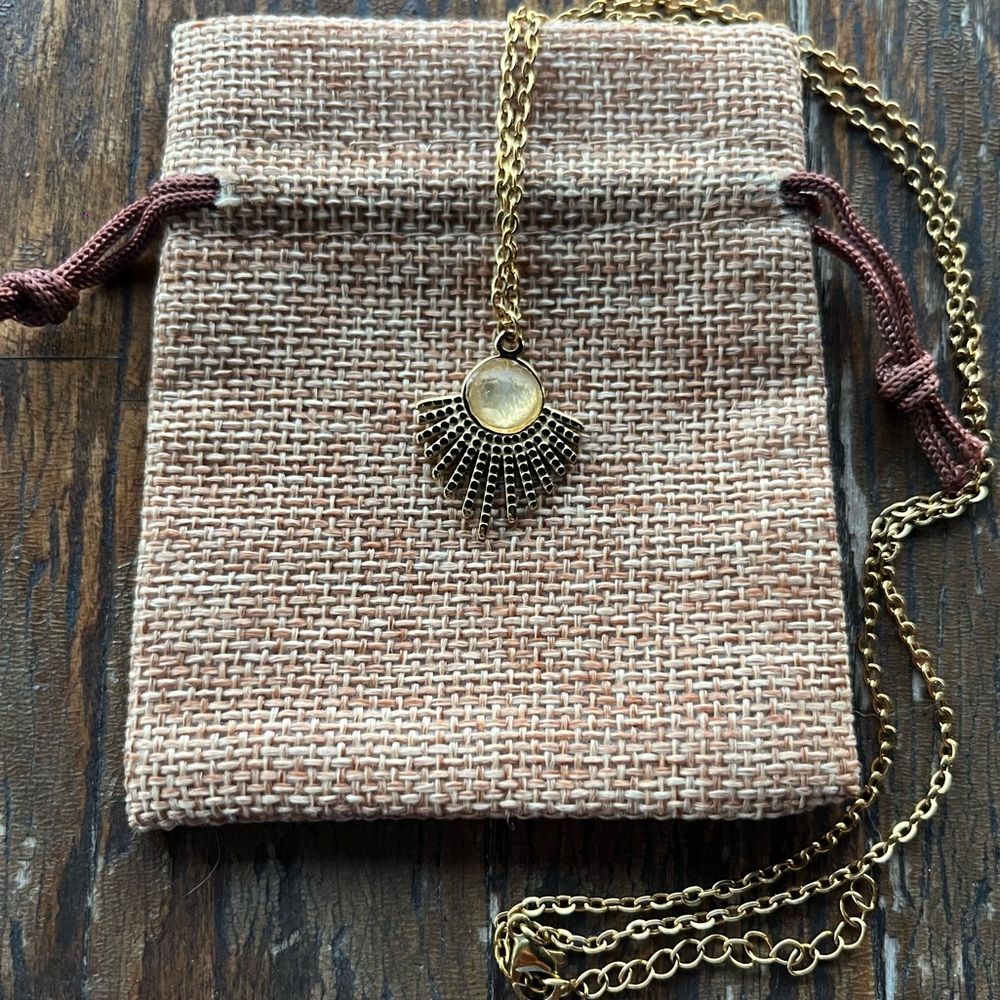 Citrine Sun Shaped Pendant Citrine Necklace Minimalist Crystal Necklace